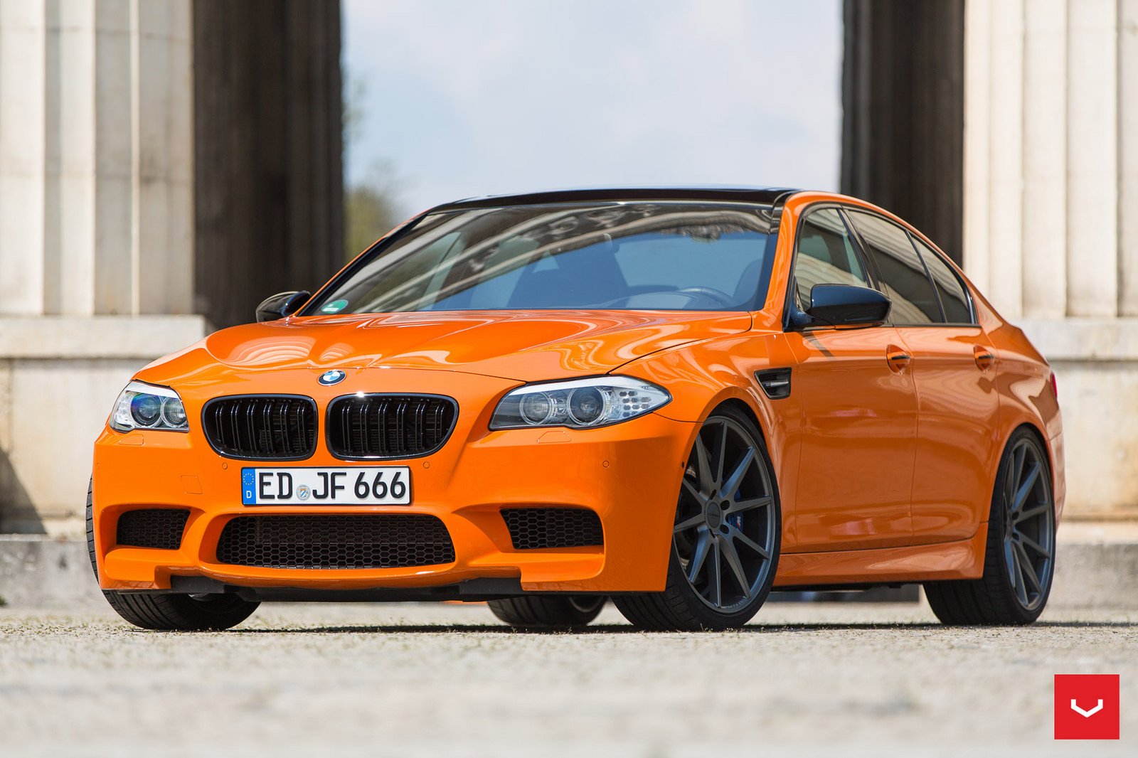bmw, M5, F10, Sedan, Orange, Cars, Vossen, Wheel Wallpaper