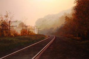 art, Painting, Landscape, Brian, Slawson, Autumn, Rails