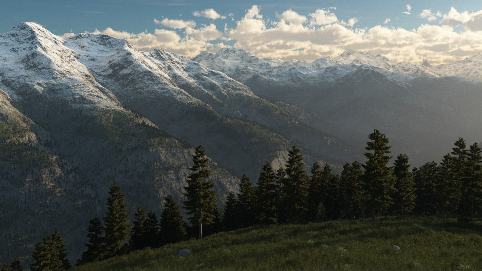 landscape, Snow, Trees, Mountains, Peaks, Hill, Ridge, Art Wallpaper