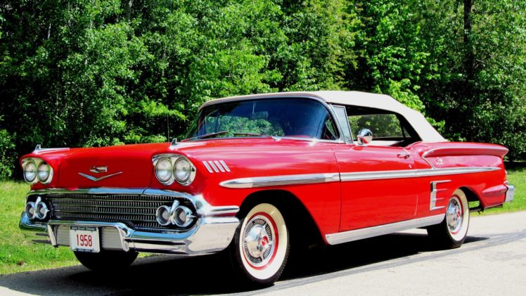 1958, Chevrolet, Impala, Convertible, Cars, Red, Classic HD Wallpaper Desktop Background