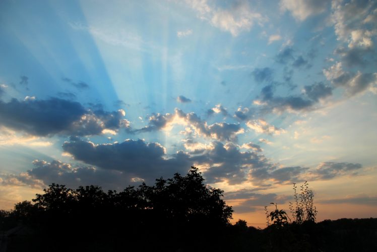 sky, Clouds, Sunset, Rays HD Wallpaper Desktop Background