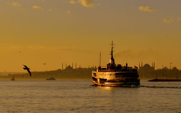 istanbul, Sunset, Sea, Ship HD Wallpaper Desktop Background