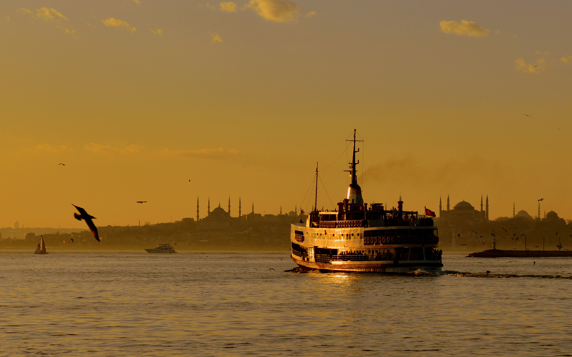 istanbul, Sunset, Sea, Ship Wallpaper