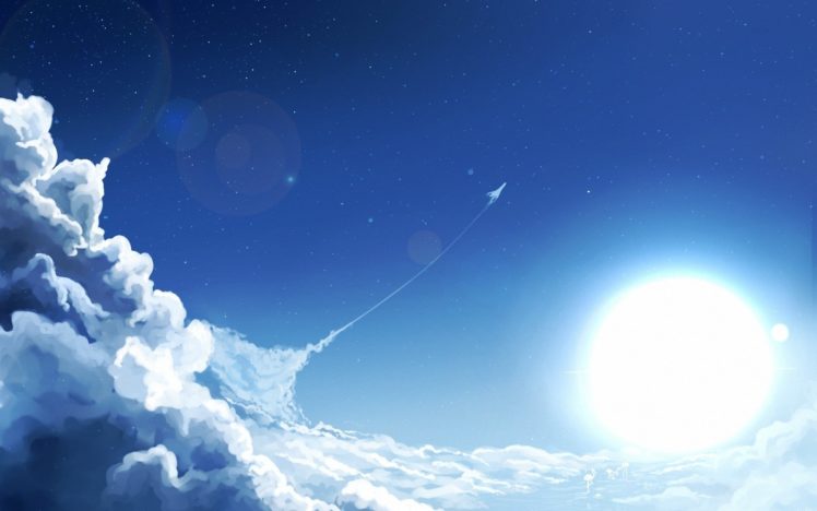 clouds, Art, Sky, Sun, Plane HD Wallpaper Desktop Background