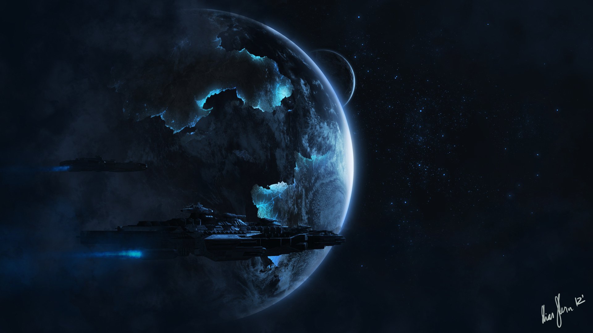star, Space, Planet, Space, Ships, Art Wallpaper