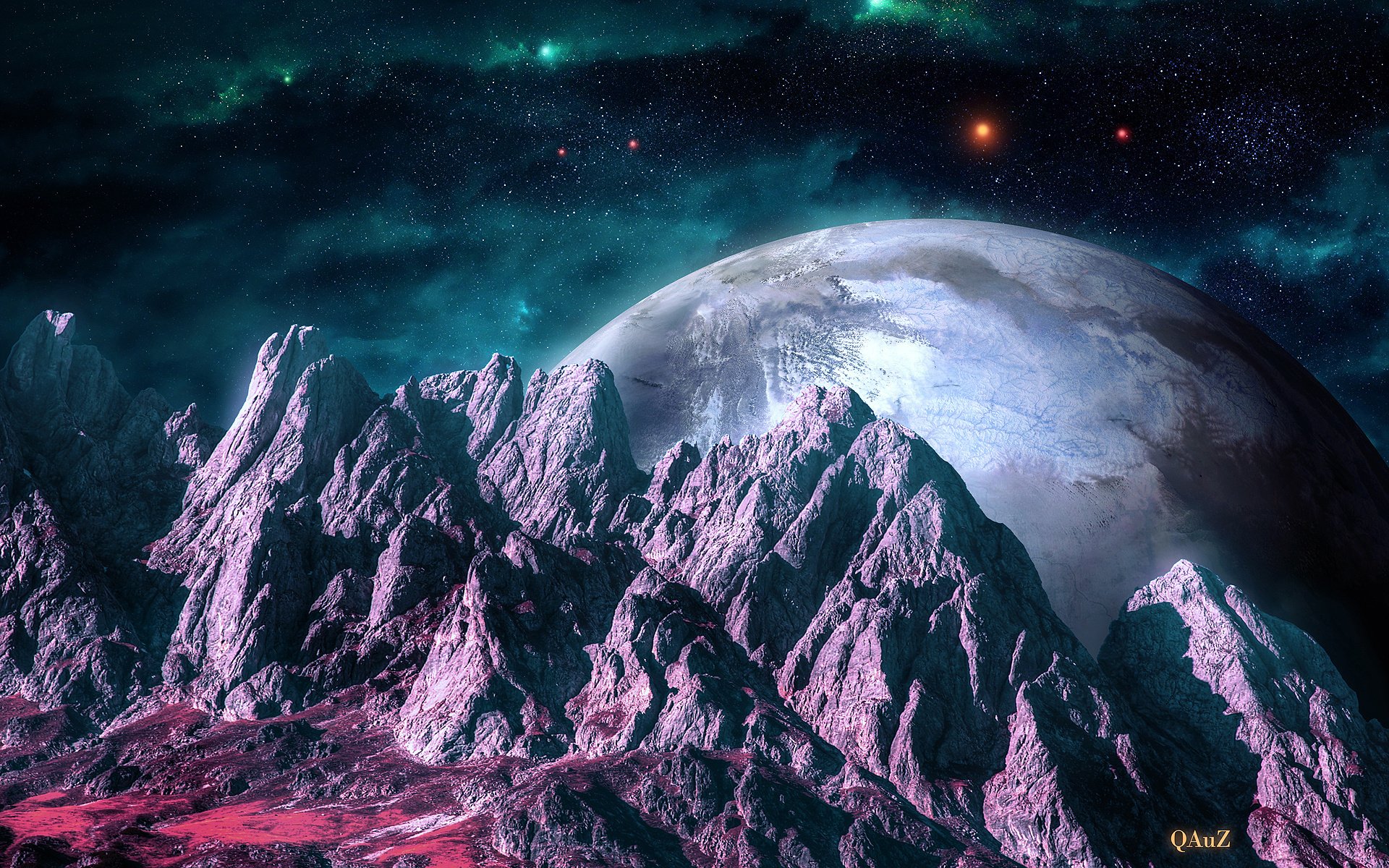 art, Shape, Stars, Landscape, Mountains, Space, Planets, Quiz Wallpaper