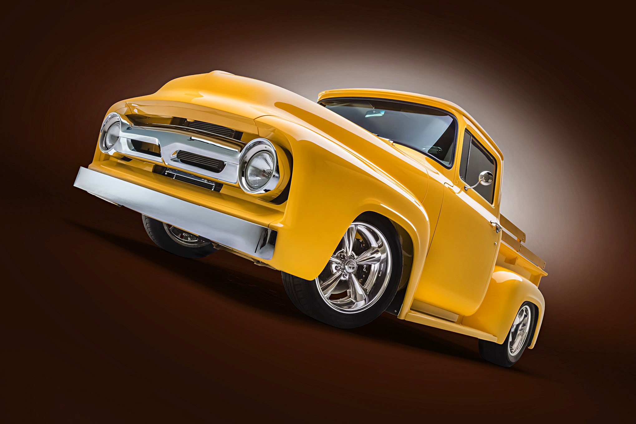 1956, Ford, F 100, Truck, Pickup, Yello Wallpaper