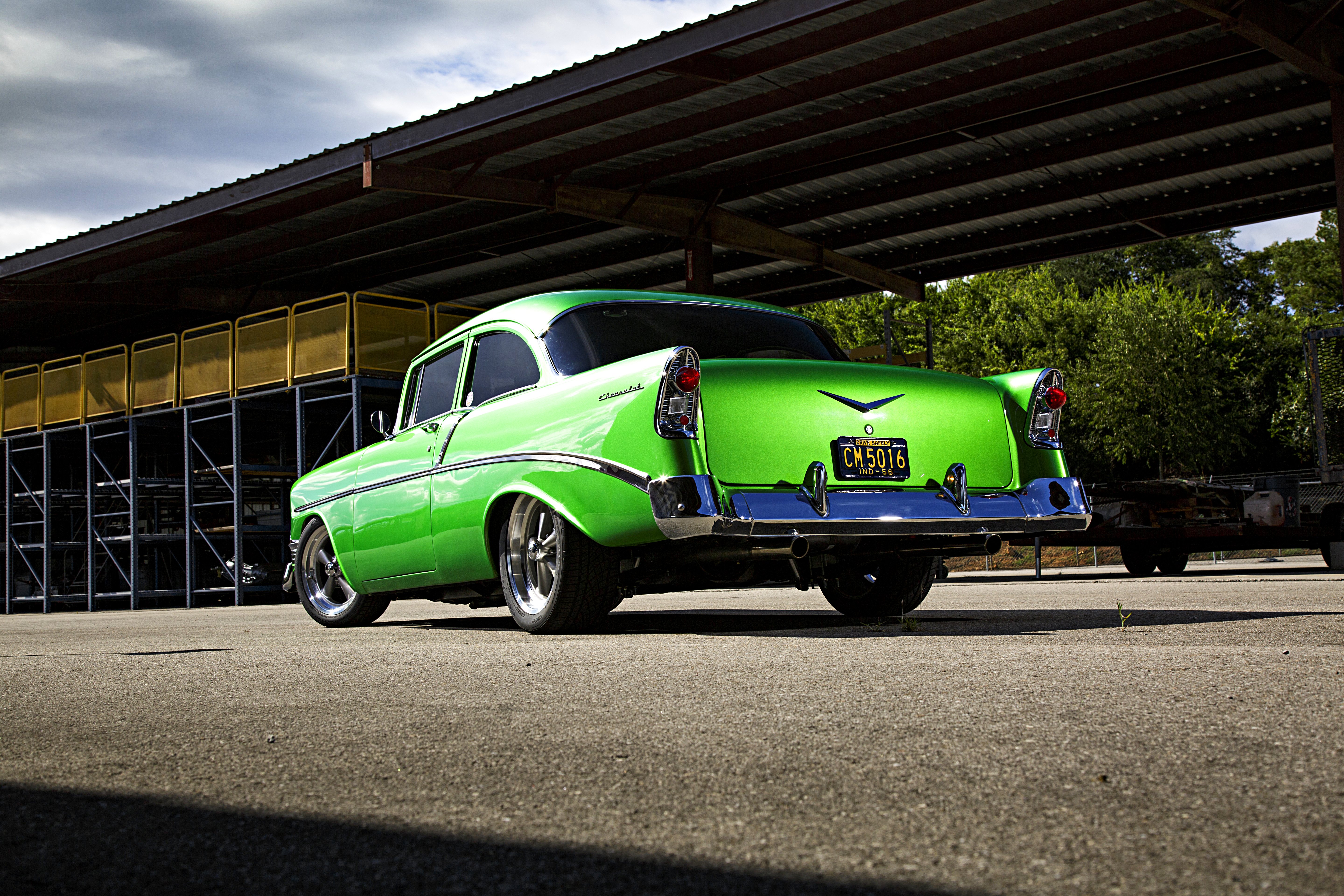 1956, Chevy, Bel, Air, Cars, Classic, Green, Modified Wallpaper