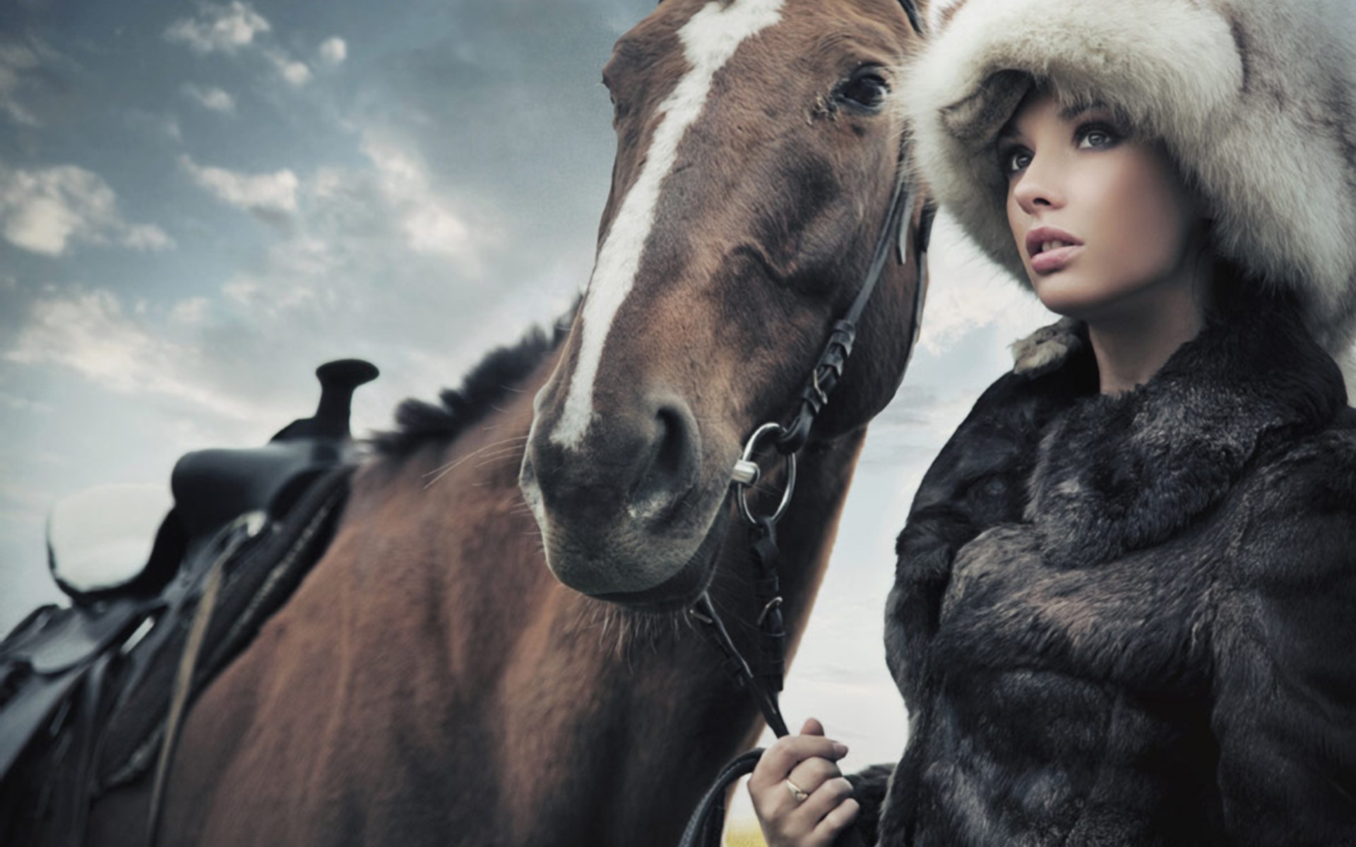 brunettes, Women, Models, Polish, Horses, Girls, With, Horses Wallpaper