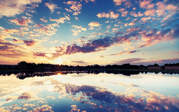 sunset, Clouds, Sky, Lake, Reflection HD Wallpaper Desktop Background