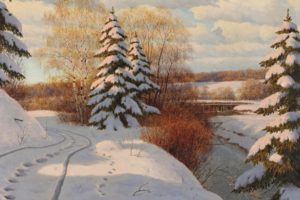 painting, River, Snow, Winter, Traces, Of, The, Boris, Bessonov, Landscape