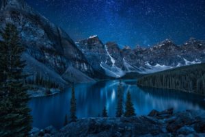 mountain, River, Lake, Night, Forest, Nature