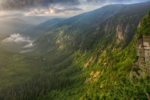mountains, Fog, Valley, Forest, River, Morning