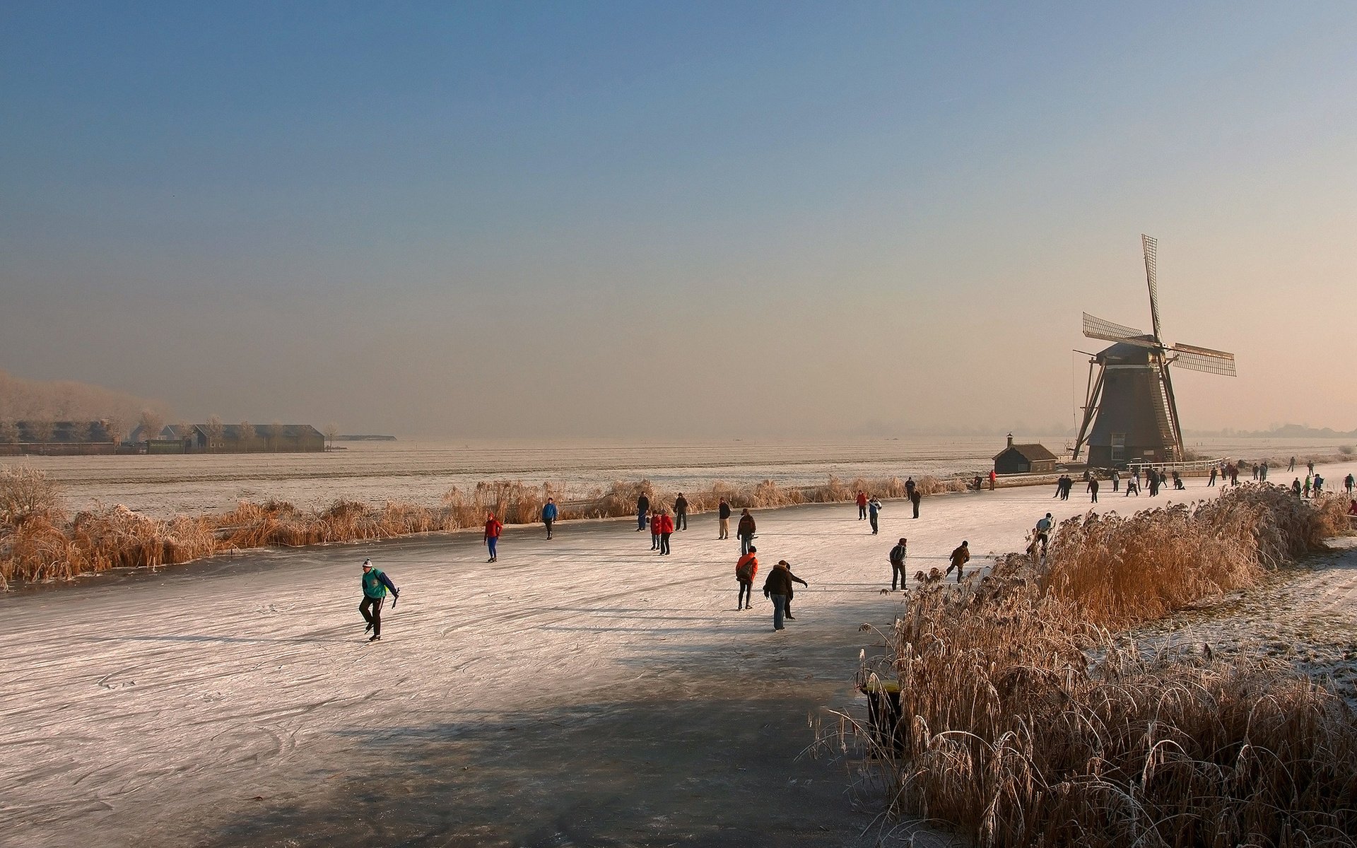 holland, Winter, Ice, Mill, River, Ice, Rink Wallpaper