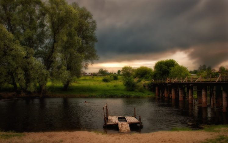 river, Night, Landscape, Bridge HD Wallpaper Desktop Background