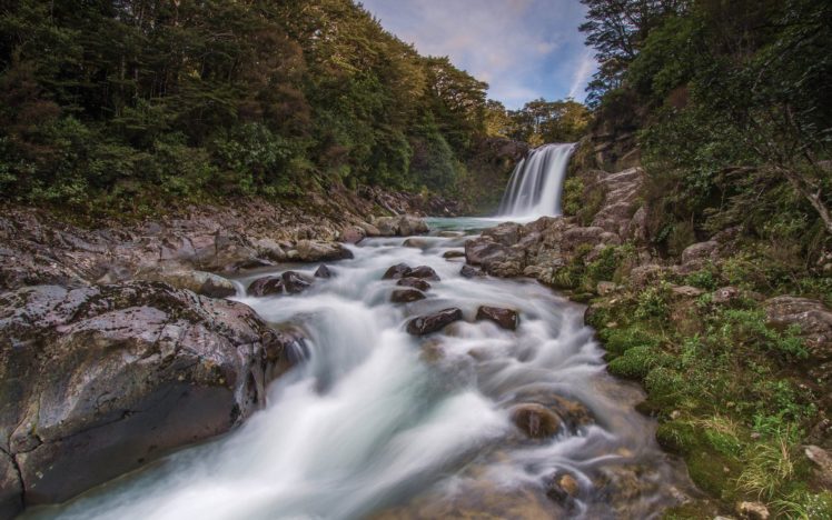 new, Zealand, Waterfall, Stones, Wood, Tawhay, Falls, New, Zealand, River HD Wallpaper Desktop Background