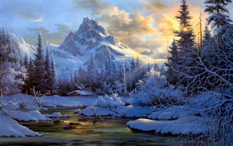 nature, Tree, River, Smoke, Snow, Winter, Hut, Taiga HD Wallpaper Desktop Background
