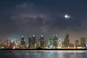 city, San, Diego, Night, Clouds, Lights, Storm, River, Moon, Water