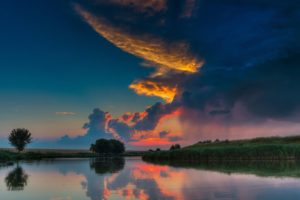 river, Clouds, Sky, Sunset