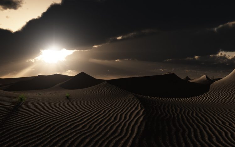 art, Footprints, Nature, Clouds, Desert, Dunes, Sunset, Grass HD Wallpaper Desktop Background