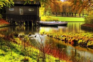 river, Nature, Photo, Forest, Autumn, Trees, House