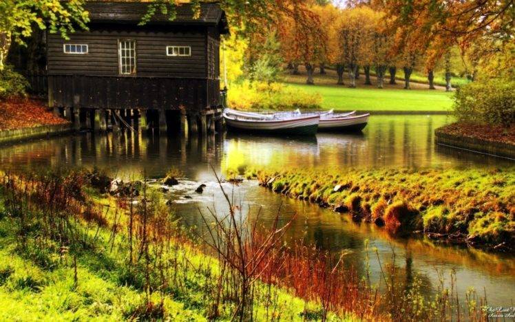 river, Nature, Photo, Forest, Autumn, Trees, House HD Wallpaper Desktop Background