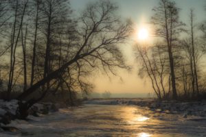 winter, Snow, River, Sun, Trees, Ice