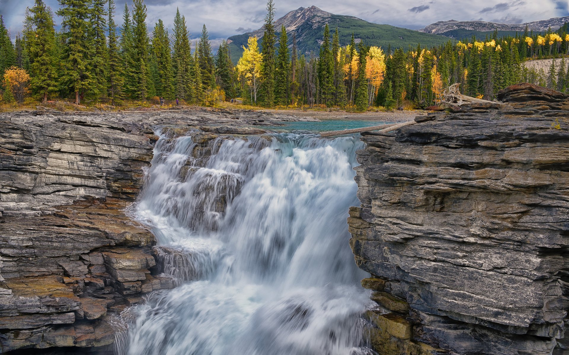 waterfall, Fall, Forest, River, Mountains Wallpaper