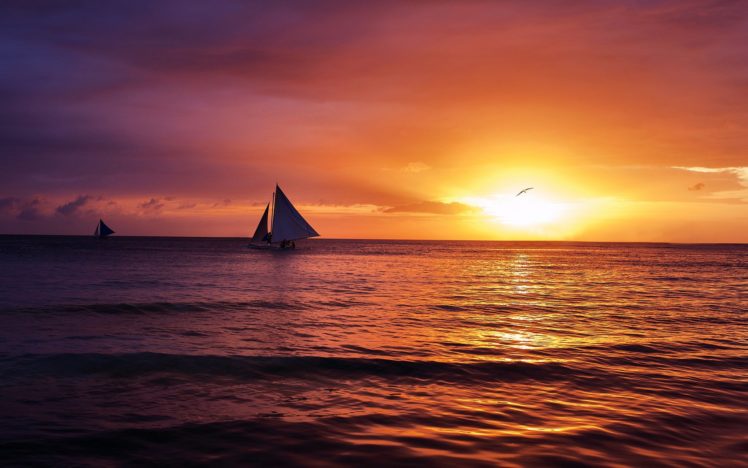 sailboat, Sea, Sun, Mood, Sky, Clouds, Sunset HD Wallpaper Desktop Background