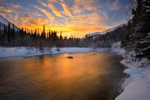 nature, Sky, White, Winter, Snow, Sunset, River, Clouds