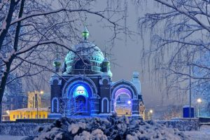 snowy church