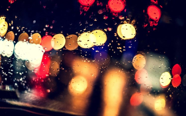 bokeh, Rain, Glass, Night, Lights, Drops, Blur HD Wallpaper Desktop Background