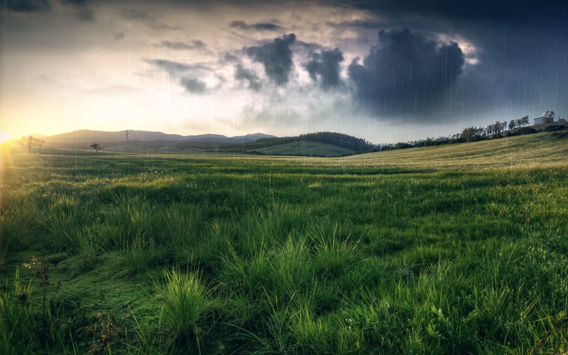clouds, Field, Meadow, Nature, Rain, Grass, Hills Wallpaper