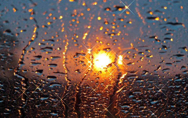 drops, Glass, Sun, Rain, Sunset HD Wallpaper Desktop Background