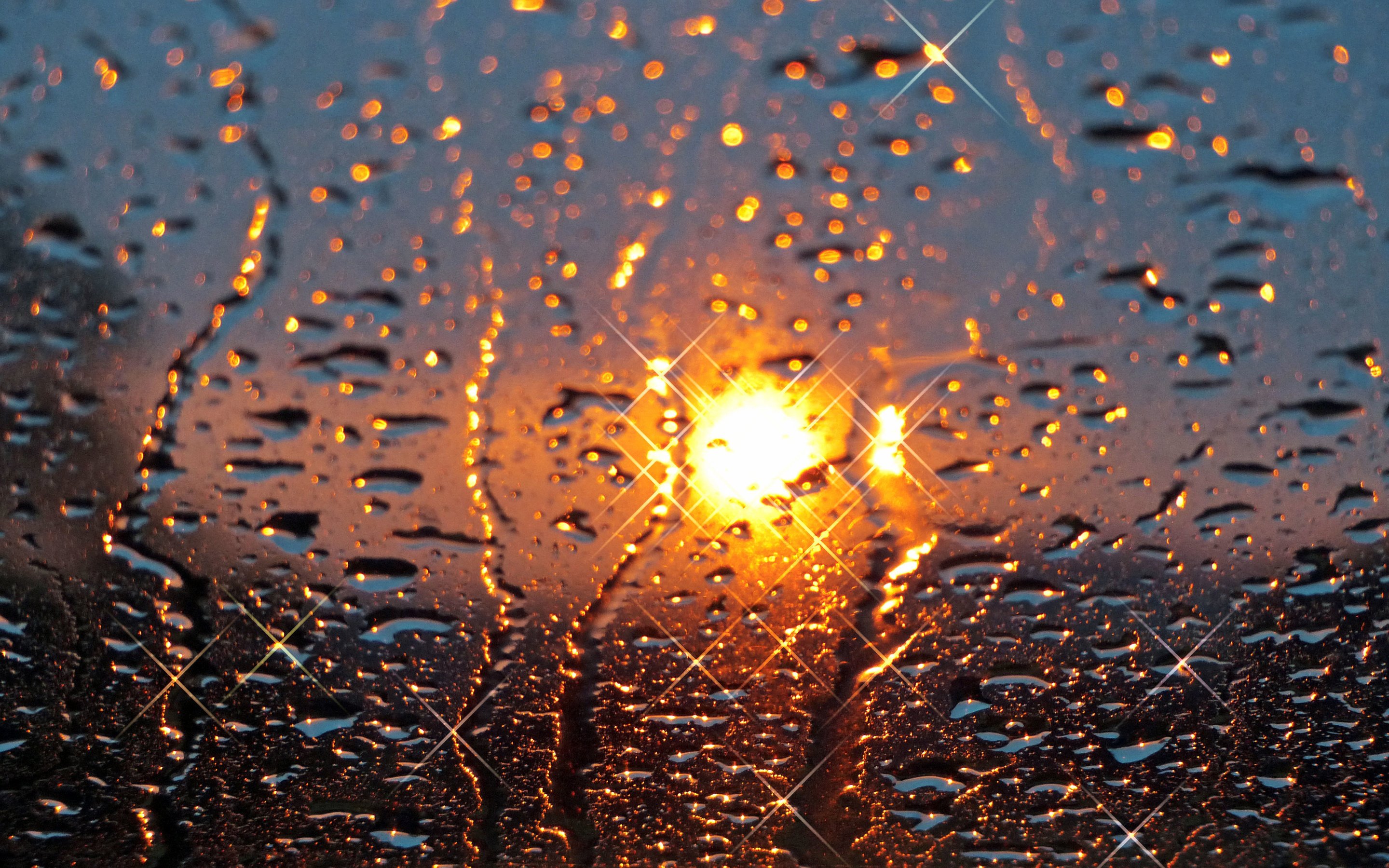 drops, Glass, Sun, Rain, Sunset Wallpaper
