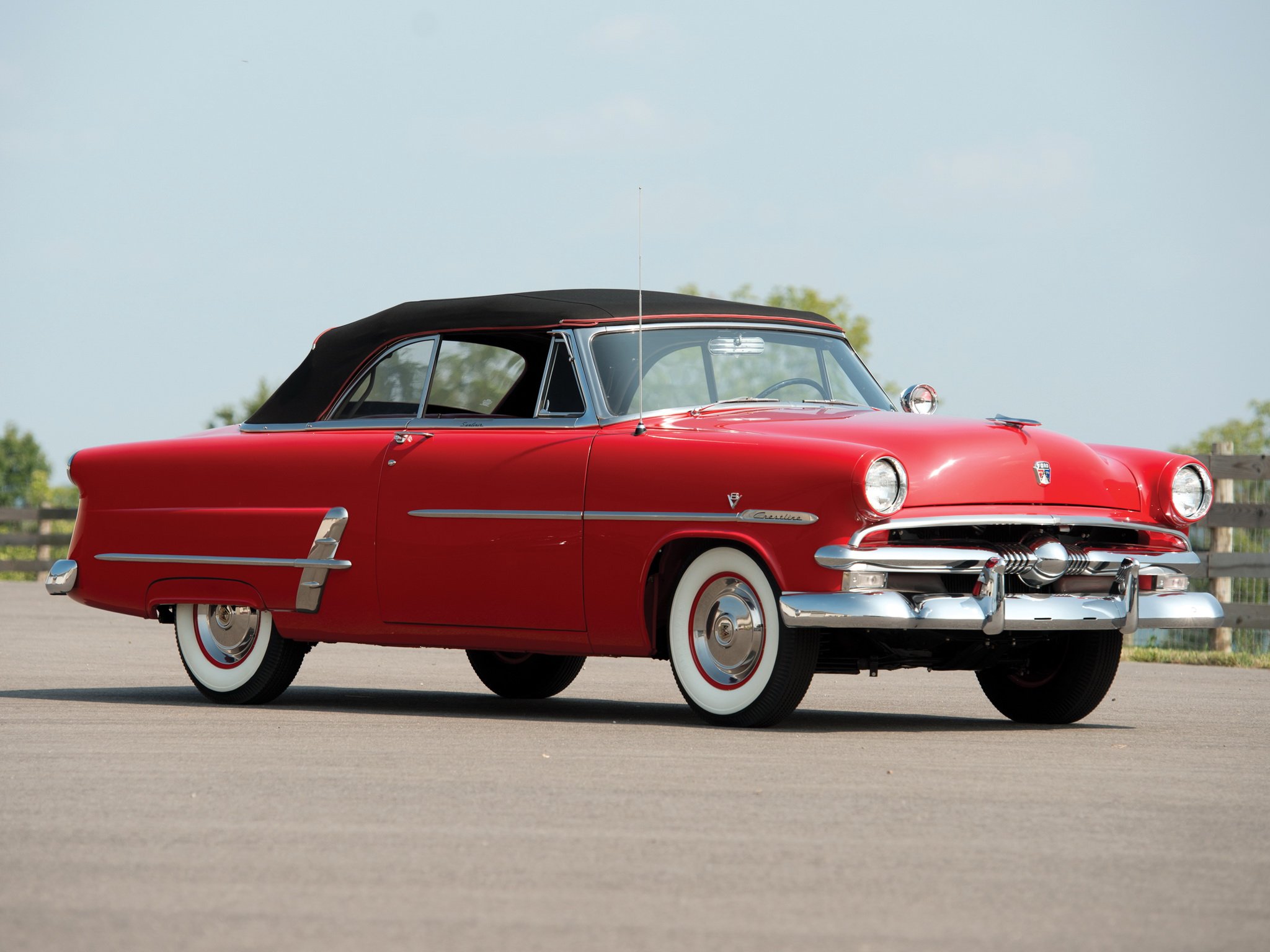 1953, Ford, Crestline, Sunliner, Convertible, Cars, Red, Classic Wallpaper