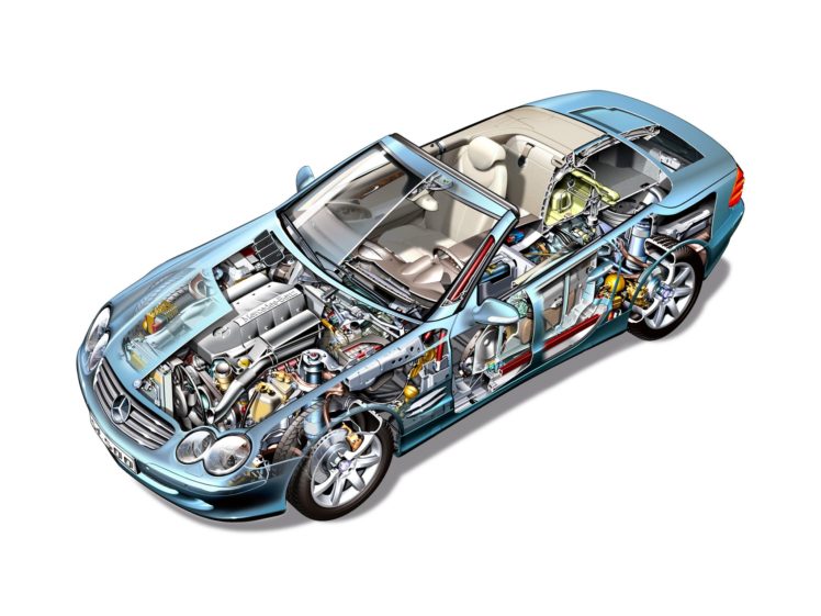 mercedes, Benz, Sl, 500, Cars, Cutaway, 2001 HD Wallpaper Desktop Background