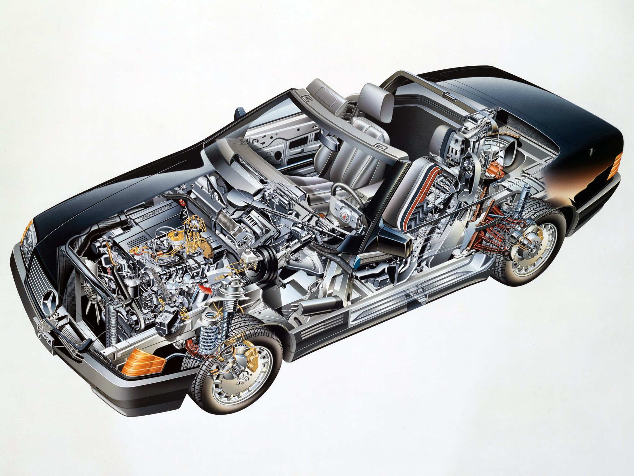 mercedes, Benz, 500, Sl, 1988, Cars, Cutaway Wallpaper