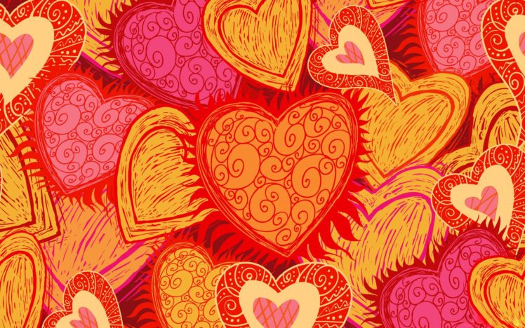 hearts, Bright, Patterns HD Wallpaper Desktop Background