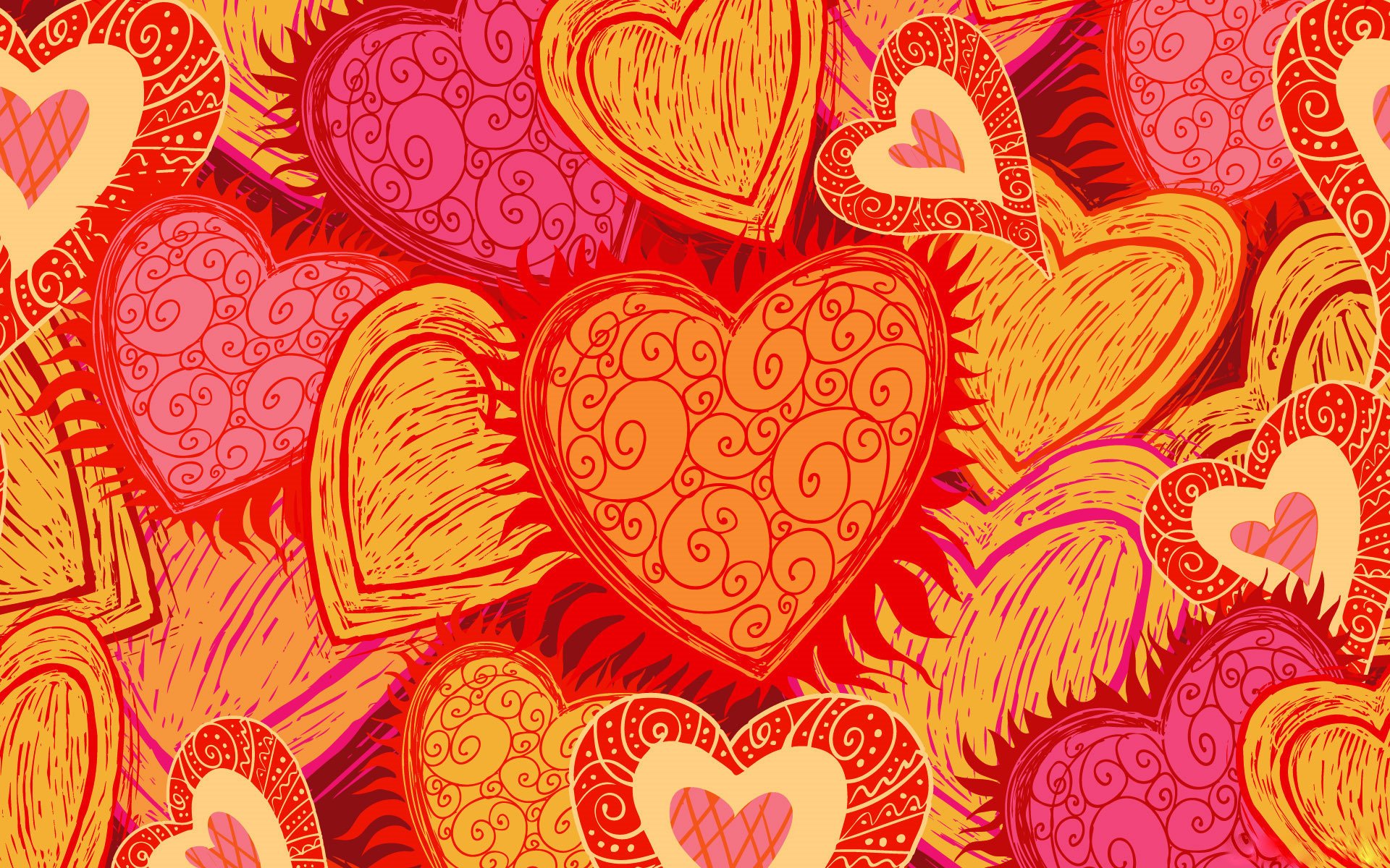 hearts, Bright, Patterns Wallpaper