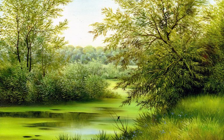 grass, Landscape, Canvas, Painting, Nature, Green HD Wallpaper Desktop Background