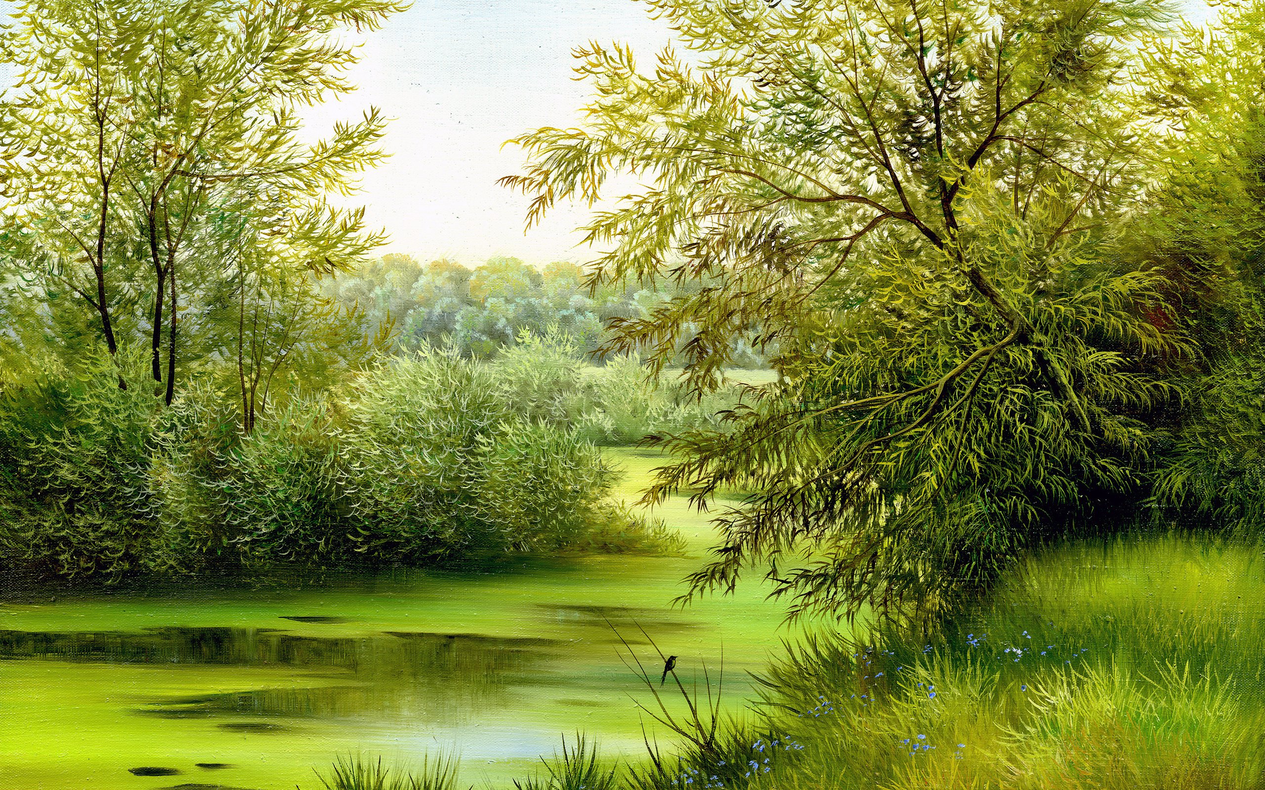 grass, Landscape, Canvas, Painting, Nature, Green Wallpaper