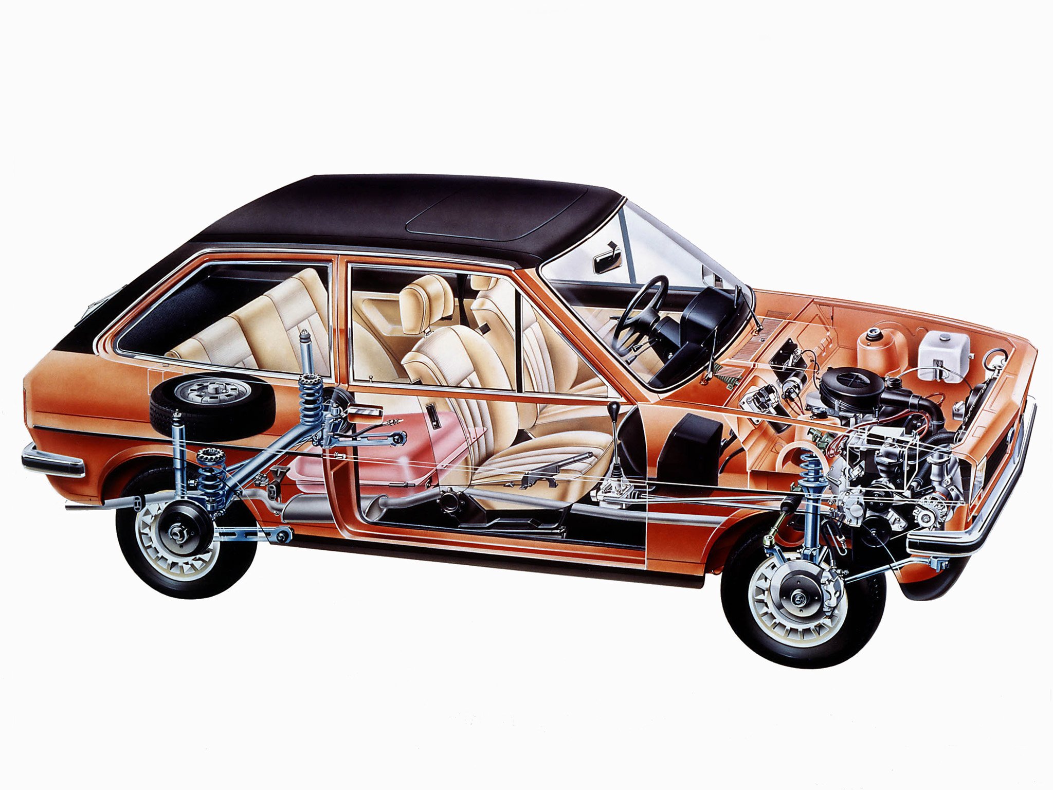 ford, Fiesta, Ghia, Cars, Cutaway, 1976 Wallpaper