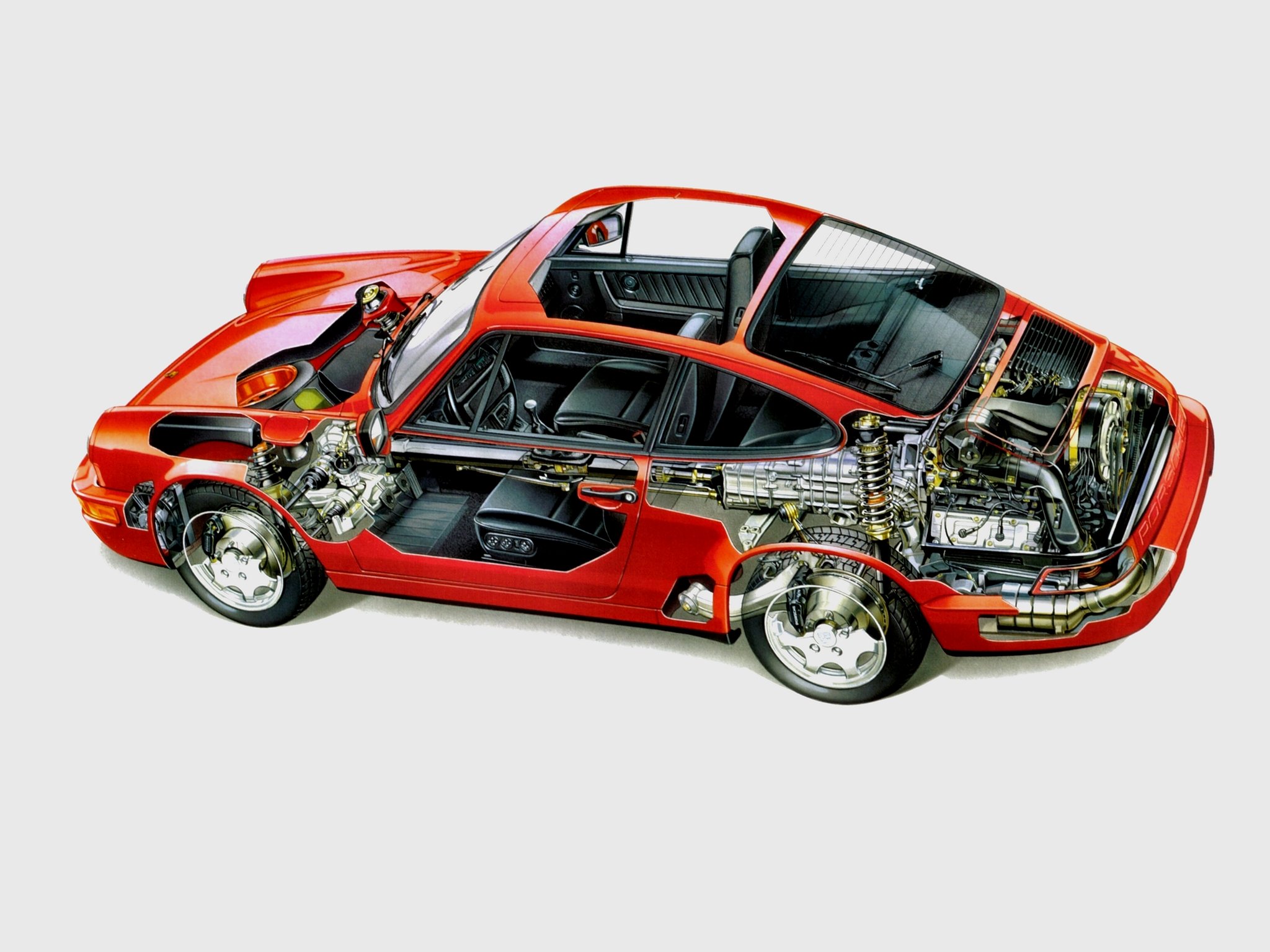 porsche, 911, Carrera, 4, Coupe,  964 , Cars, Cutaway, 1988 Wallpaper
