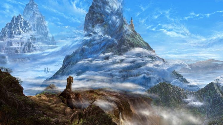 kazamasa, Uchio, Mountains, Art, Clouds, Fantasy, Ucchiey, Dragons, Rocks HD Wallpaper Desktop Background