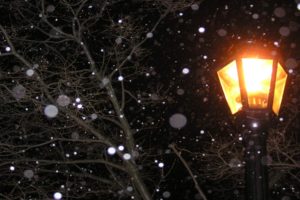 lamp, Post, Light, At, Night, Snow, Winter
