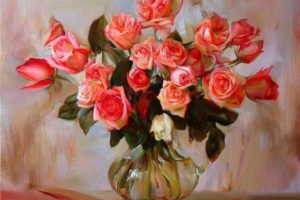 gorgeous, Roses, Vase, Art, Paintin