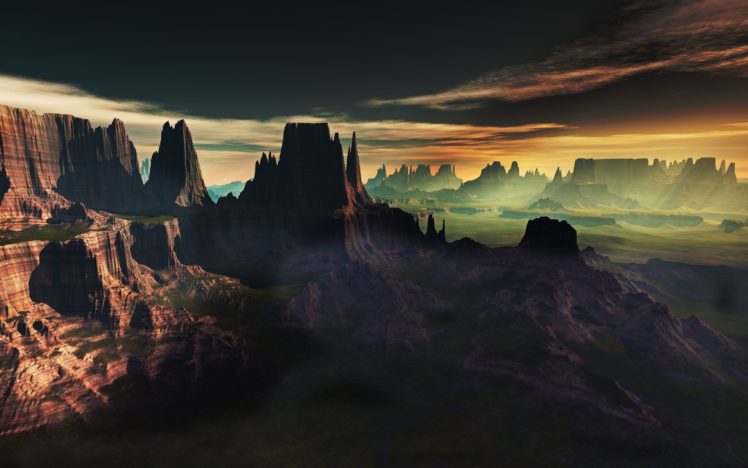 lightdrop, View, Clouds, Landscape, Mist, Art, Rocks, Sunset HD Wallpaper Desktop Background