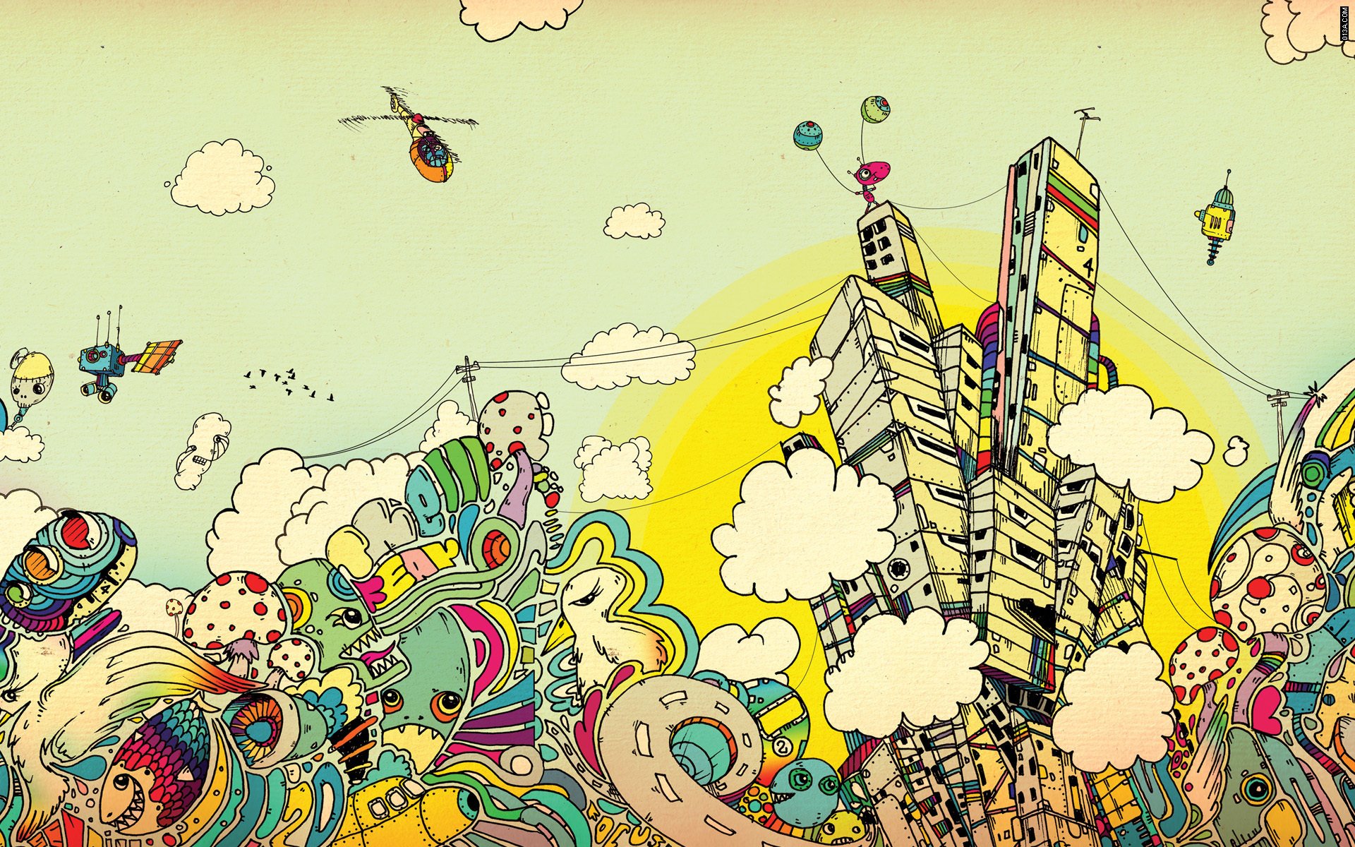 matei, Apostolescu, Art, Paint, City, Clouds Wallpaper