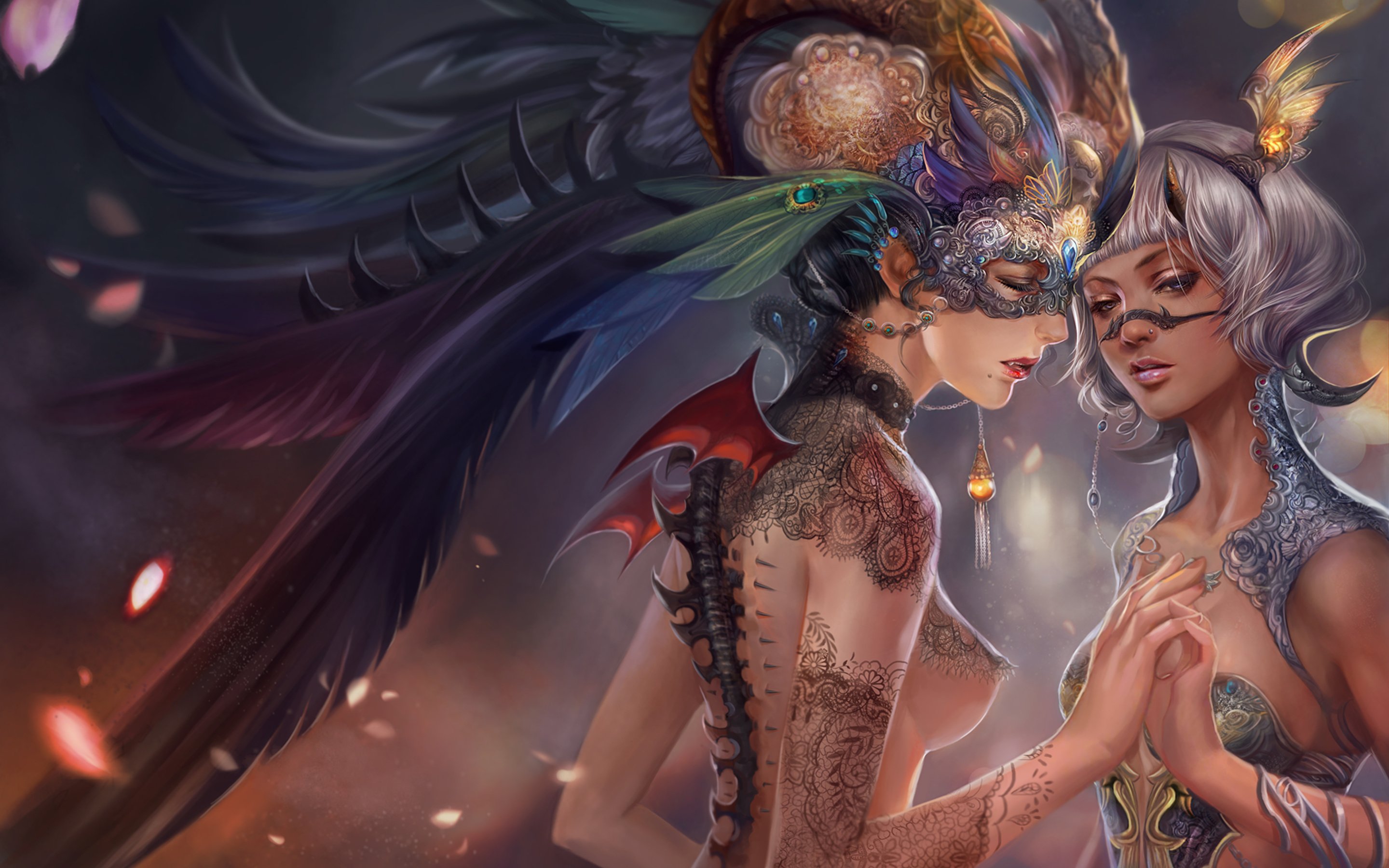 mask, Jiuge, Girl, Art, Tattoo, Lace, Jewelry Wallpaper